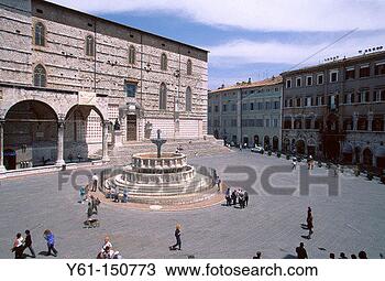 Stock Photo - fontana maggiore  and the cathedral  perugia italy.  fotosearch - search  stock photos,  pictures, images,  and photo clipart
