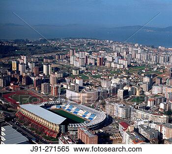 Stock Image - football ground 
and view of vigo 
in pontevedra 
province galicia 
spain. fotosearch 
- search stock 
photos, pictures, 
images, and photo 
clipart