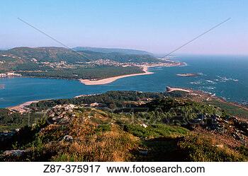 Picture - miño river estuary 
and portugal at 
background a guarda 
village. fotosearch 
- search stock 
photos, pictures, 
images, and photo 
clipart