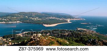 Stock Photograph - miño river estuary 
and portugal at 
background a guarda 
village. fotosearch 
- search stock 
photos, pictures, 
images, and photo 
clipart