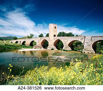 Stock Photo - medieval bridge 
road to santiago, 
burgos province, 
spain. fotosearch 
- search stock 
photos, pictures, 
images, and photo 
clipart
