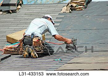 Stock Photo - roofers putting 
shingles on outside 
of new home construction 
with air. fotosearch 
- search stock 
photos, pictures, 
images, and photo 
clipart
