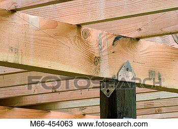 Stock Photo - post made of pressure 
treated wood with 
bracket supporting 
the girder. fotosearch 
- search stock 
photos, pictures, 
images, and photo 
clipart