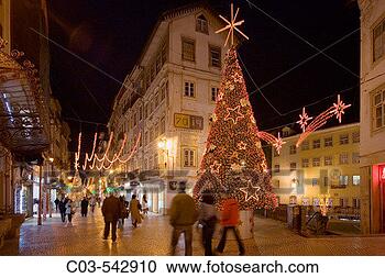 Stock Photography - coimbra,  portugal: 
shoppers,  strollers, 
 christmas tree, 
 and. fotosearch 
- search stock 
photos, pictures, 
images, and photo 
clipart