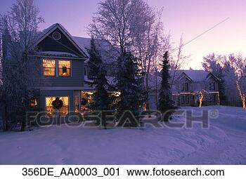 Stock Photography - anchorage home 
decorated for 
christmas winter 
sc ak pr/nevening 
lights. fotosearch 
- search stock 
photos, pictures, 
images, and photo 
clipart