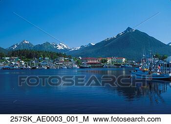 Banco de Imagem - ak,   sudeste, 
  centro cidade, 
  sitka,   waterfront, 
  bote. fotosearch 
- busca de fotos, 
imagens e clipart
