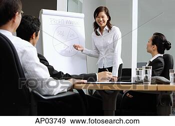 Stock Photograph - executives having 
a business meeting, 
woman standing 
next to flipchart. 
fotosearch - search 
stock photos, 
pictures, images, 
and photo clipart