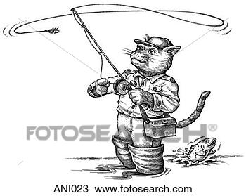 Drawing - cat with fishing 
pole. fotosearch 
- search clipart, 
illustration, 
drawings and vector 
eps graphics images