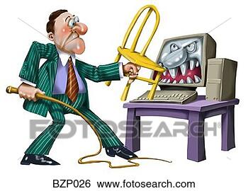 Stock Illustration - man fighting computer. 
fotosearch - search 
clipart, illustration, 
drawings and vector 
eps graphics images