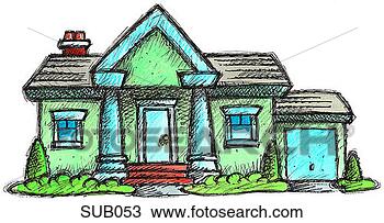 Drawing - blue-green ranch 
house. fotosearch 
- search clipart, 
illustration, 
drawings and vector 
eps graphics images