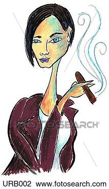 Clip Art - mulher,  fumar, 
 charuto. fotosearch 
- busca de ilustrações 
clipeart e desenhos