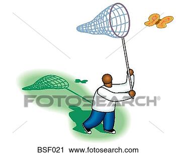Clipart - menino,  borboleta, 
 rede. fotosearch 
- busca de ilustrações 
clipeart e desenhos