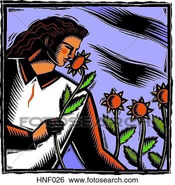 Stock Illustration - smelling flowers. 
fotosearch - search 
clipart, illustration, 
drawings and vector 
eps graphics images