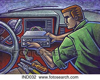 Clip Art - worker installing 
car stereo. fotosearch 
- search clipart, 
illustration, 
drawings and vector 
eps graphics images