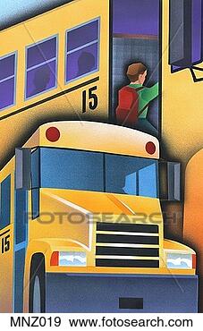 Stock Illustration - boy boarding school 
bus. fotosearch 
- search clipart, 
illustration, 
drawings and vector 
eps graphics images