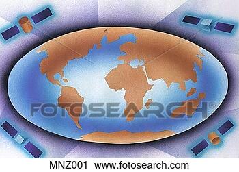 Clipart - globe with satellites. 
fotosearch - search 
clipart, illustration, 
drawings and vector 
eps graphics images