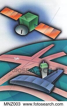 Drawing - satellite over 
airport. fotosearch 
- search clipart, 
illustration, 
drawings and vector 
eps graphics images