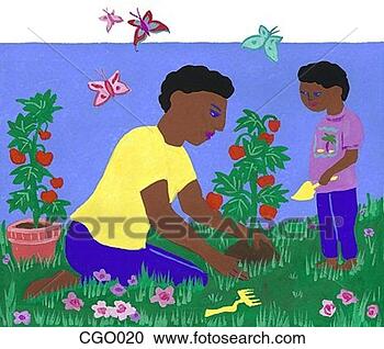 Stock Illustration - father & son working 
in garden. fotosearch 
- search clipart, 
illustration, 
drawings and vector 
eps graphics images