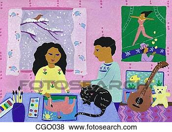 Stock Illustration - siblings playing. 
fotosearch - search 
clipart, illustration, 
drawings and vector 
eps graphics images
