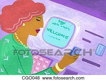 Stock Illustration - woman at atm machine. 
fotosearch - search 
clipart, illustration, 
drawings and vector 
eps graphics images