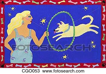 Drawing - woman training 
a dog. fotosearch 
- search clipart, 
illustration, 
drawings and vector 
eps graphics images