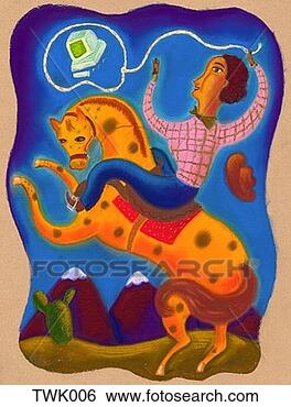 Stock Illustration - cowgirl lassoing 
computer. fotosearch 
- search clipart, 
illustration, 
drawings and vector 
eps graphics images