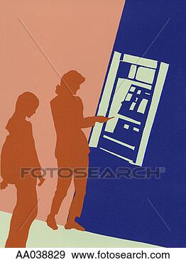 Stock Illustration - customers using 
the atm. fotosearch 
- search clipart, 
illustration, 
drawings and vector 
eps graphics images