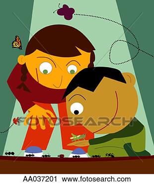 Clipart - children looking 
at insects. fotosearch 
- search clipart, 
illustration, 
drawings and vector 
eps graphics images