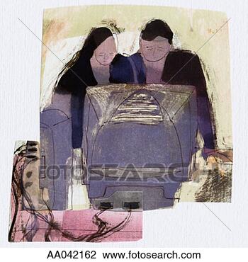 Clip Art - man and woman 
using desktop 
pc. fotosearch 
- search clipart, 
illustration, 
drawings and vector 
eps graphics images