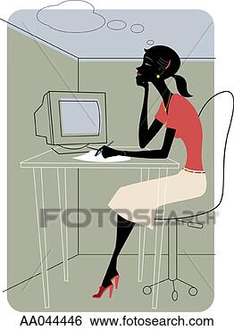 Stock Illustration - woman at work, 
thinking of other 
things. fotosearch 
- search clipart, 
illustration, 
drawings and vector 
eps graphics images