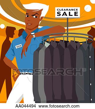 Stock Illustration - sales clerk standing 
at clothing rack. 
fotosearch - search 
clipart, illustration, 
drawings and vector 
eps graphics images