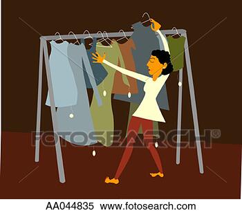 Stock Illustration - woman straightening 
clothes on rack. 
fotosearch - search 
clipart, illustration, 
drawings and vector 
eps graphics images