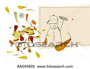 Stock Illustration - snowman with rake 
and fallen leaves. 
fotosearch - search 
clipart, illustration, 
drawings and vector 
eps graphics images
