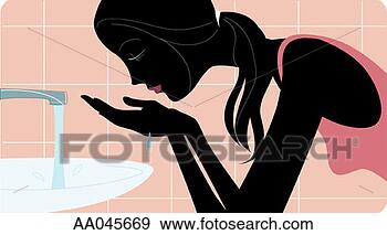 Stock Illustration - young woman washing 
her face. fotosearch 
- search clipart, 
illustration, 
drawings and vector 
eps graphics images