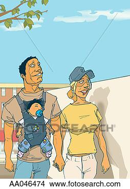 Stock Illustration - couple with baby 
carrier walk hand 
in hand. fotosearch 
- search clipart, 
illustration, 
drawings and vector 
eps graphics images