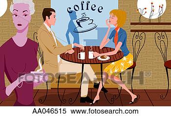 Stock Illustration - couple in coffee 
shop, woman in 
foreground. fotosearch 
- search clipart, 
illustration, 
drawings and vector 
eps graphics images