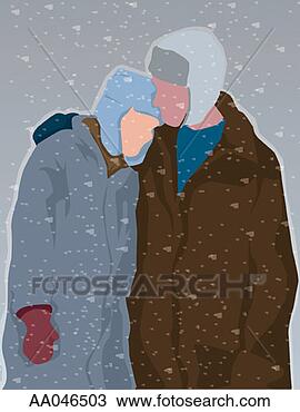 Drawing - couple in winter 
clothing, walking 
in the snow. fotosearch 
- search clipart, 
illustration, 
drawings and vector 
eps graphics images