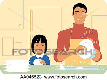 Drawing - father and daughter 
washing dishes. 
fotosearch - search 
clipart, illustration, 
drawings and vector 
eps graphics images
