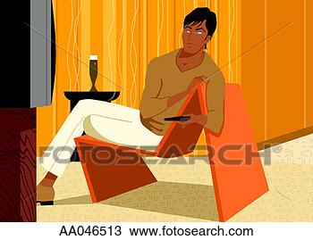 Drawing - man sitting on 
deco chair, watching 
television. fotosearch 
- search clipart, 
illustration, 
drawings and vector 
eps graphics images