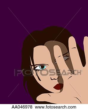 Stock Illustration - girl holding up 
hand over her 
face. fotosearch 
- search clipart, 
illustration, 
drawings and vector 
eps graphics images
