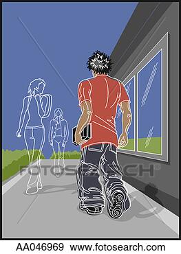 Stock Illustration - teenage boy walking 
out of school 
building. fotosearch 
- search clipart, 
illustration, 
drawings and vector 
eps graphics images