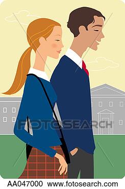Stock Illustration - teenage girl and 
boy walking to 
school. fotosearch 
- search clipart, 
illustration, 
drawings and vector 
eps graphics images