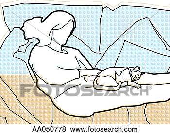 Stock Illustration - woman lying on 
couch with cat. 
fotosearch - search 
clipart, illustration, 
drawings and vector 
eps graphics images