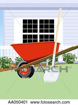 Clipart - wheelbarrow and 
shovel. fotosearch 
- search clipart, 
illustration, 
drawings and vector 
eps graphics images