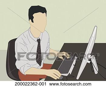 Clipart - businessman working 
on flat-screen 
computer, elevated 
view. fotosearch 
- search clipart, 
illustration, 
drawings and vector 
eps graphics images