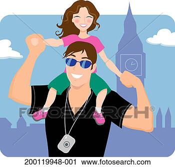 Clipart - father holding 
daughter (5-7) 
on shoulders, 
portrait. fotosearch 
- search clipart, 
illustration, 
drawings and vector 
eps graphics images