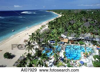 Stock Photograph - indonesia,  bali, 
 sanur beach, 
 aerial view from 
top of hotel bali. 
fotosearch - search 
stock photos, 
pictures, images, 
and photo clipart