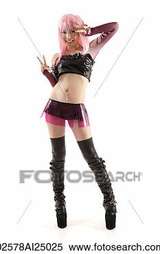Stock Image - young hip lady 
with pink hair, 
peace hand signs 
posing for camera. 
fotosearch - search 
stock photos, 
pictures, images, 
and photo clipart