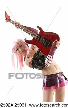 Stock Photography - young hip lady 
bending backward 
with electric 
guitar up high, 
smiling. fotosearch 
- search stock 
photos, pictures, 
images, and photo 
clipart