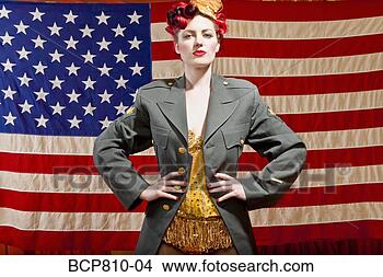 Stock Photo - woman in front 
of american flag. 
fotosearch - search 
stock photos, 
pictures, images, 
and photo clipart